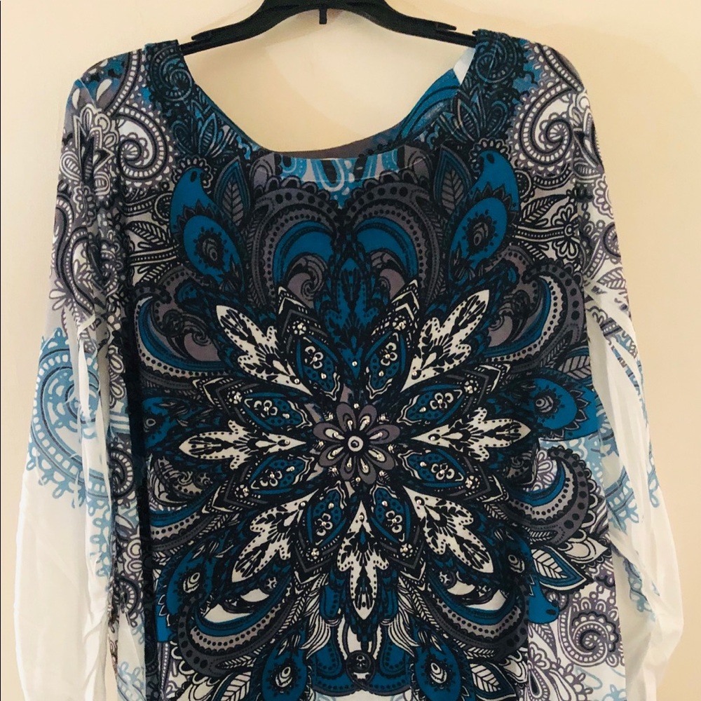 Teal gray beaded tunic 3X